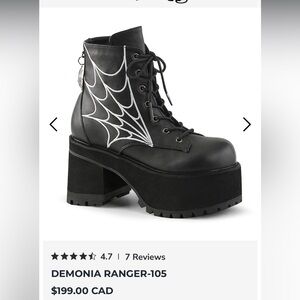 Demonia Ranger 105 Black Lace-Up Platform Boots with White Spider Web